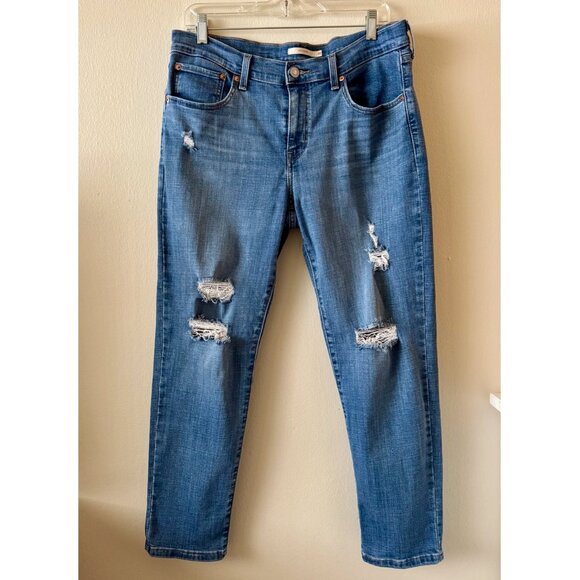 Levi’s Women's 30 Boyfriend Jeans Mid-Rise Medium Wash Stretch Distressed - Picture 1 of 9